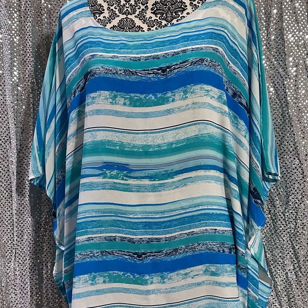 New Directions Aqua and Blue Striped Top